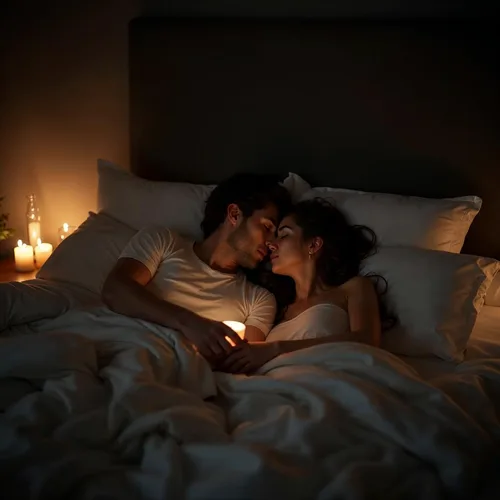 Pareja íntima a la luz de las velas
